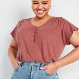 Old Navy Loose V-Neck Linen-Blend Henley in Cedarwood